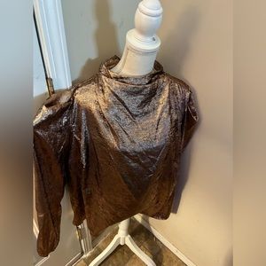 Future Collective Kahlana Barfield Brown Womens 1x. Rose Gold Long Sleeve top